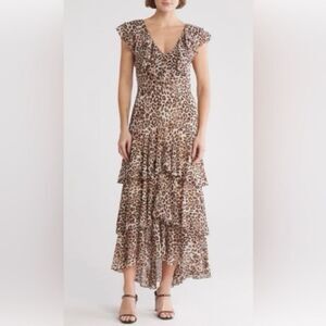 NEW WAYF Animal Print Leopard Print Tier Ruffle Maxi Dress XS